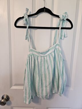 Stoney Clover X Targer Mint & White Striped Tie-Shoulder Tank Top